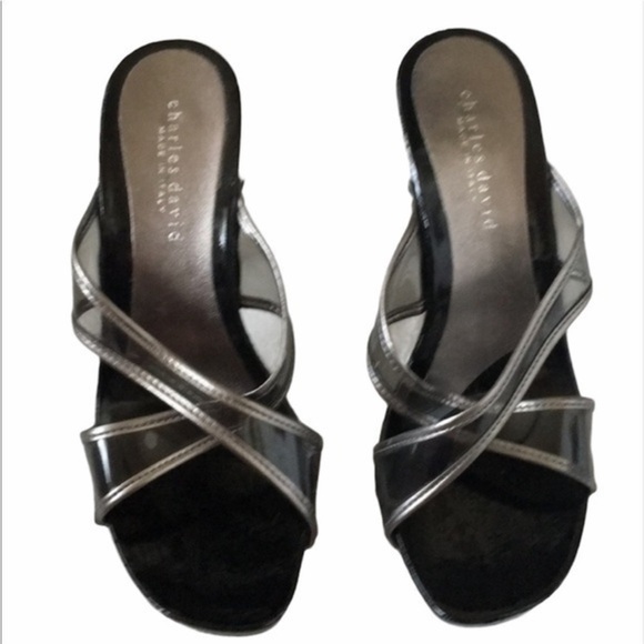 CHARLES DAVID gray retro studded sandals heels - Picture 1 of 8